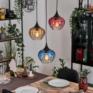hofstein Ballebro Suspension, Suspension Noir, 3 lumières* Lampes En Verre
