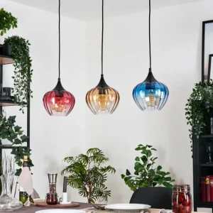 hofstein Ballebro Suspension, Suspension Noir, 3 lumières* Lampes En Verre