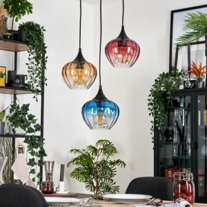 hofstein Ballebro Suspension, Suspension Noir, 3 lumières* Lampes En Verre