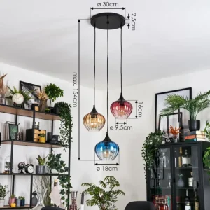 hofstein Ballebro Suspension, Suspension Noir, 3 lumières* Lampes En Verre