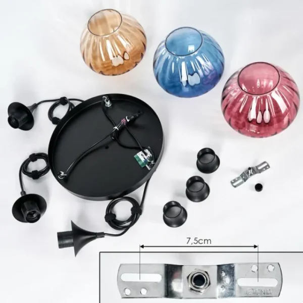 hofstein Ballebro Suspension, Suspension Noir, 3 lumières* Lampes En Verre