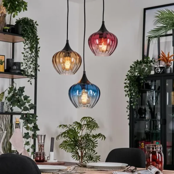 hofstein Ballebro Suspension, Suspension Noir, 3 lumières* Lampes En Verre