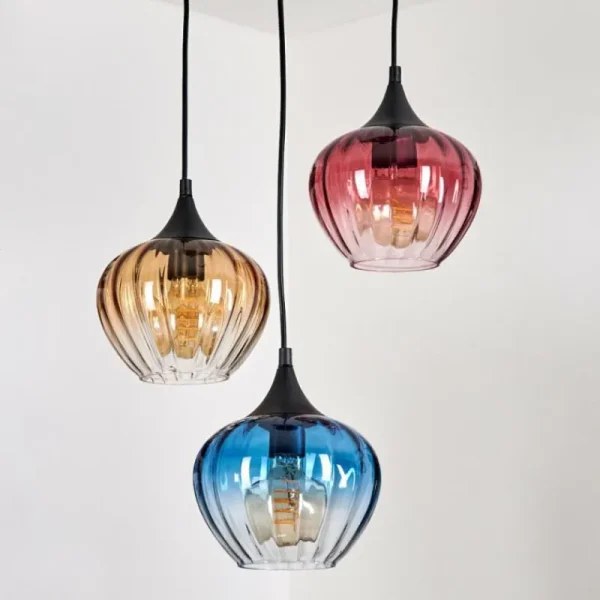 hofstein Ballebro Suspension, Suspension Noir, 3 lumières* Lampes En Verre