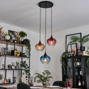 hofstein Ballebro Suspension, Suspension Noir, 3 lumières* Lampes En Verre