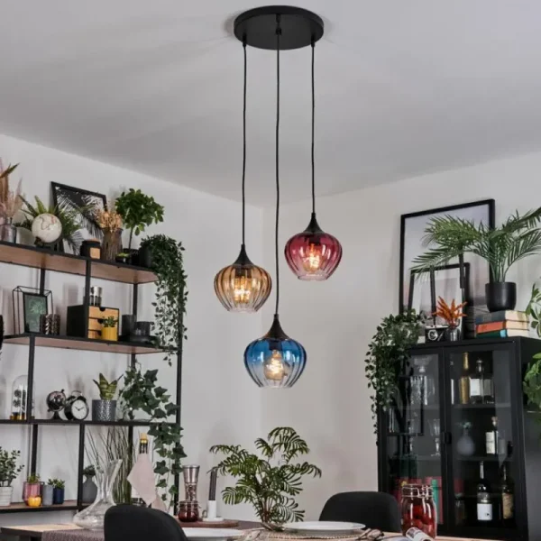 hofstein Ballebro Suspension, Suspension Noir, 3 lumières* Lampes En Verre