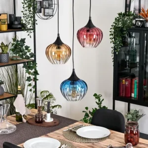 hofstein Ballebro Suspension, Suspension Noir, 3 lumières* Lampes En Verre