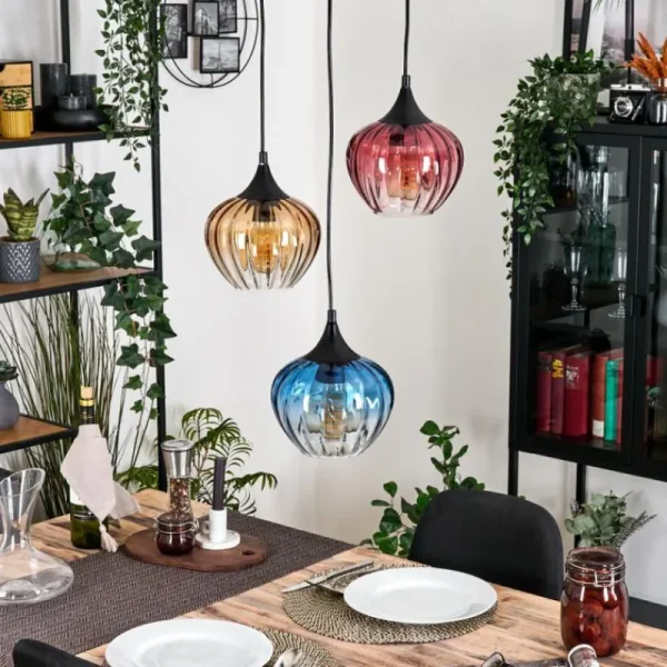 hofstein Ballebro Suspension, Suspension Noir, 3 lumières* Lampes En Verre