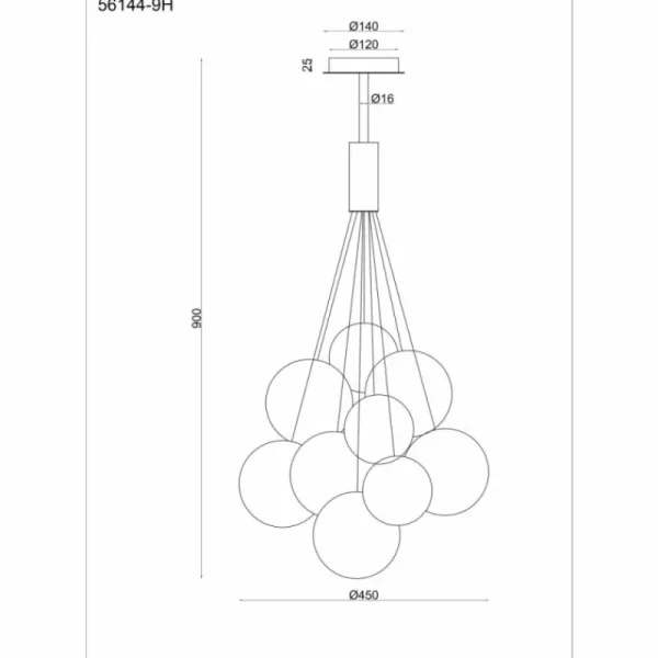 Luminaires Globo Lighting Ballgi Suspension Noir, 9 lumières* Lampes En Verre