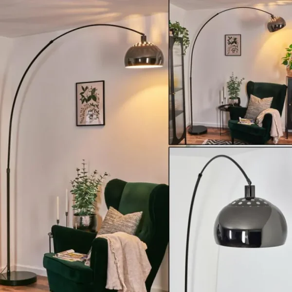 hofstein Baloca Lampadaire Chrome, Noir, 1 lumière* Lampes Modernes