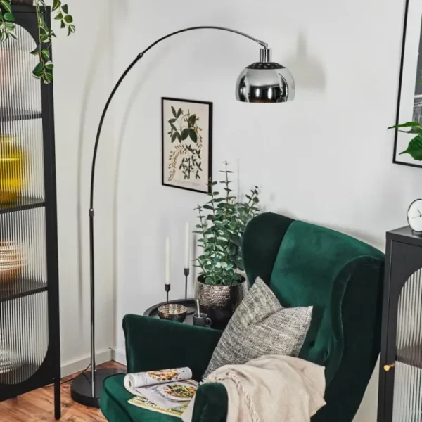hofstein Baloca Lampadaire Chrome, Noir, 1 lumière* Lampes Modernes