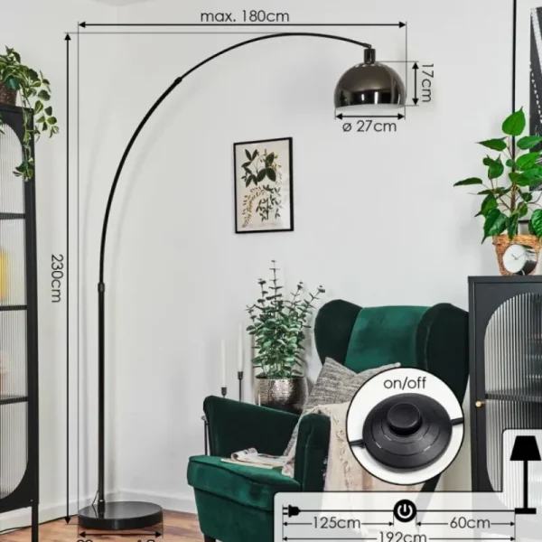 hofstein Baloca Lampadaire Chrome, Noir, 1 lumière* Lampes Modernes