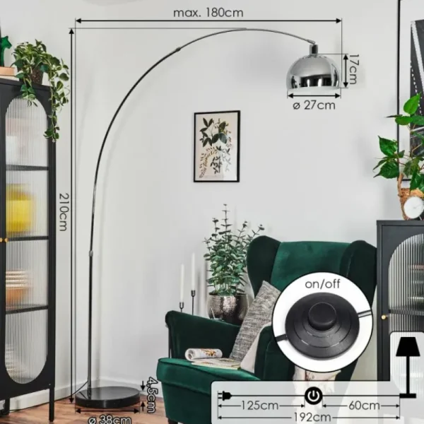 hofstein Baloca Lampadaire Chrome, Noir, 1 lumière* Lampes Modernes