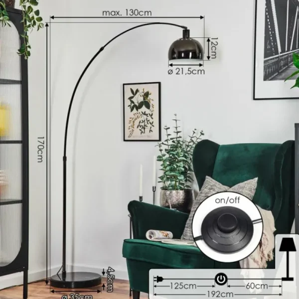 hofstein Baloca Lampadaire Chrome, Noir, 1 lumière* Lampes Modernes