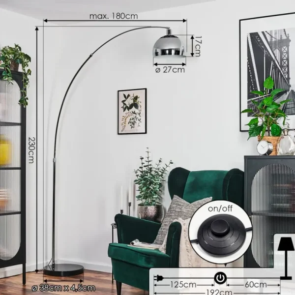 hofstein Baloca Lampadaire Chrome, Noir, 1 lumière* Lampes Modernes