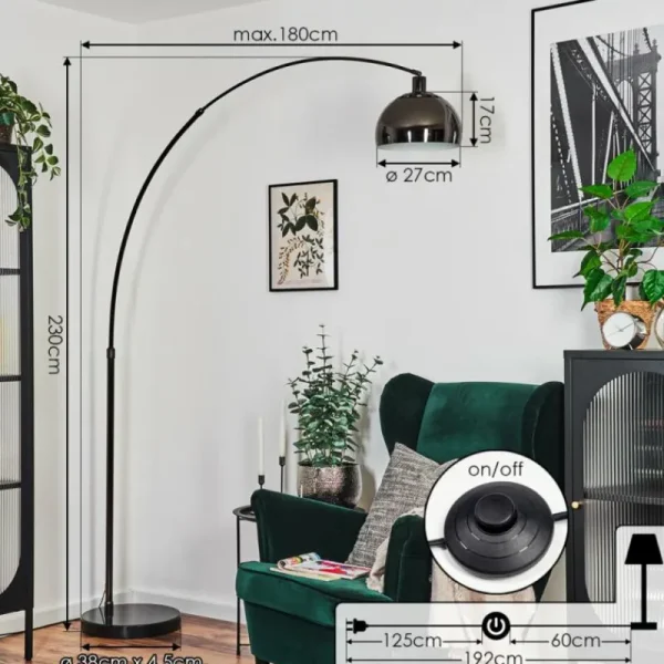 hofstein Baloca Lampadaire Chrome, Noir, 1 lumière* Lampes Modernes