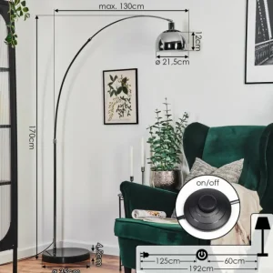 hofstein Baloca Lampadaire Chrome, Noir, 1 lumière* Lampes Modernes
