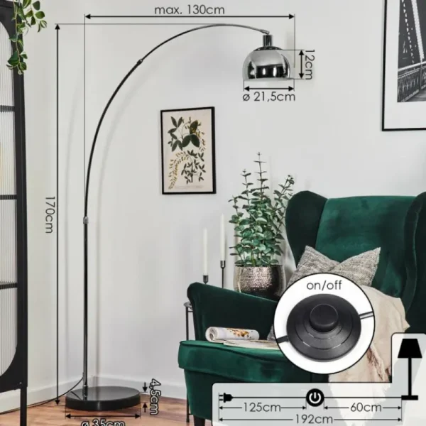 hofstein Baloca Lampadaire Chrome, Noir, 1 lumière* Lampes Modernes