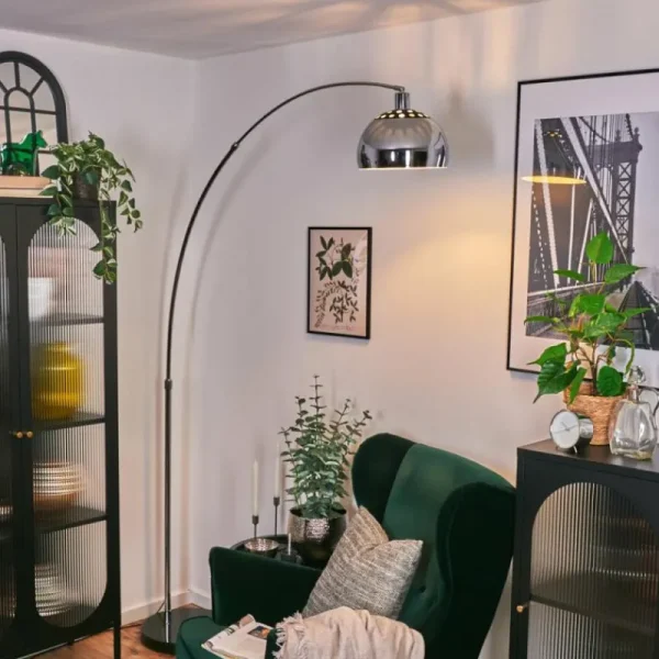 hofstein Baloca Lampadaire Chrome, Noir, 1 lumière* Lampes Modernes