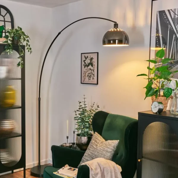 hofstein Baloca Lampadaire Chrome, Noir, 1 lumière* Lampes Modernes