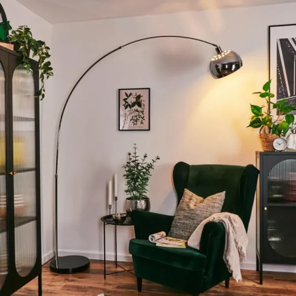 hofstein Baloca Lampadaire Chrome, Noir, 1 lumière* Lampes Modernes