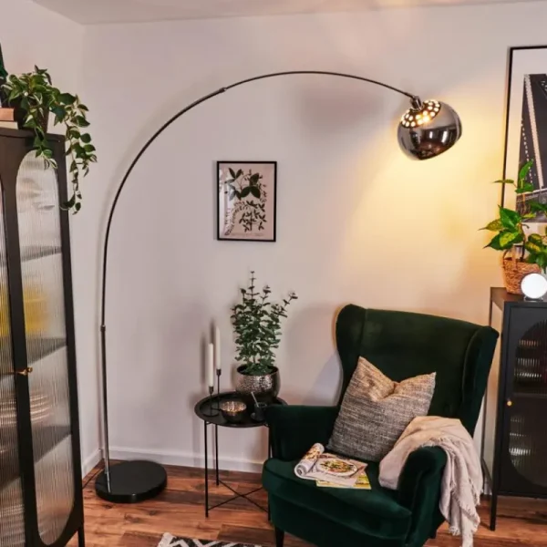 hofstein Baloca Lampadaire Chrome, Noir, 1 lumière* Lampes Modernes
