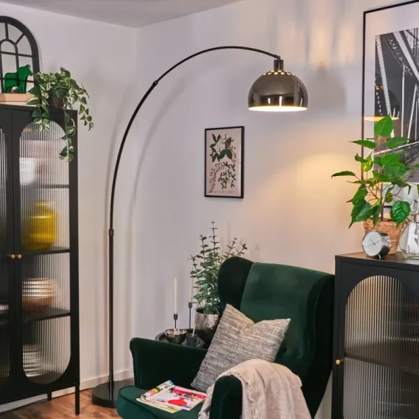 hofstein Baloca Lampadaire Chrome, Noir, 1 lumière* Lampes Modernes