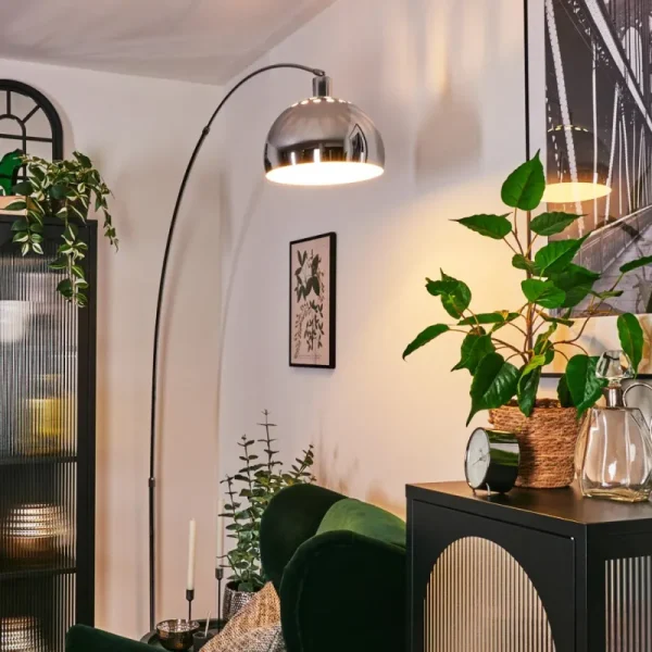 hofstein Baloca Lampadaire Chrome, Noir, 1 lumière* Lampes Modernes