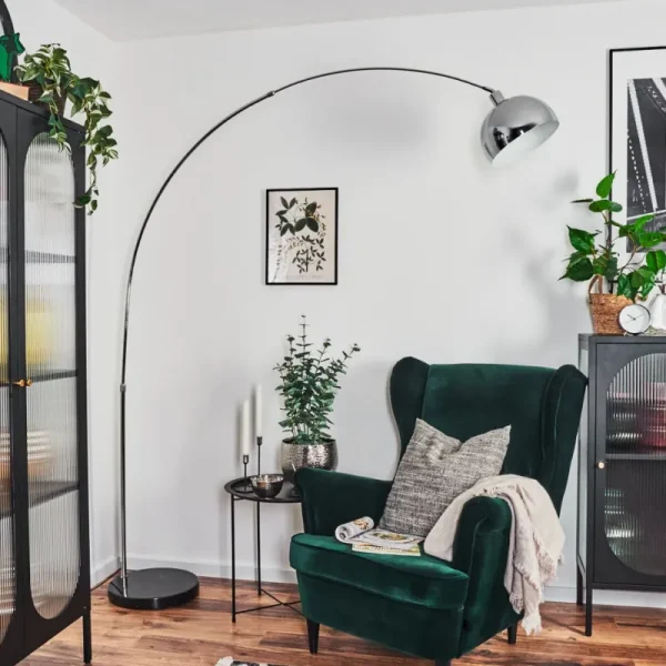 hofstein Baloca Lampadaire Chrome, Noir, 1 lumière* Lampes Modernes