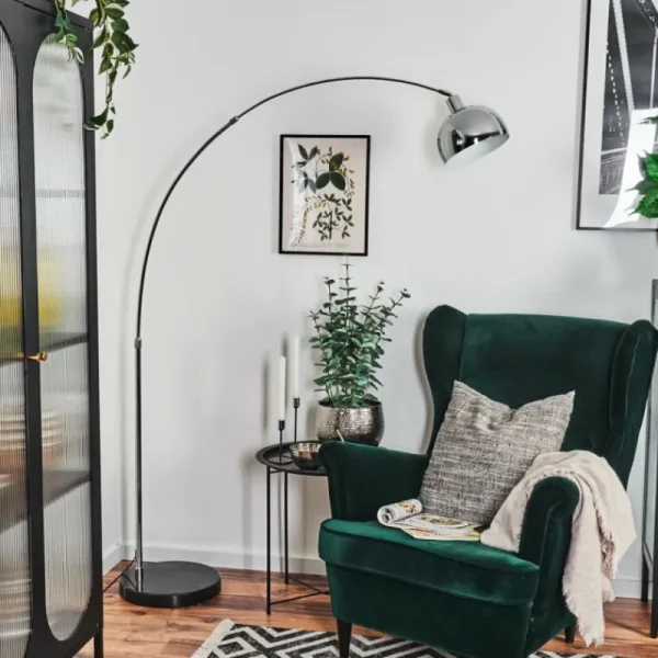 hofstein Baloca Lampadaire Chrome, Noir, 1 lumière* Lampes Modernes