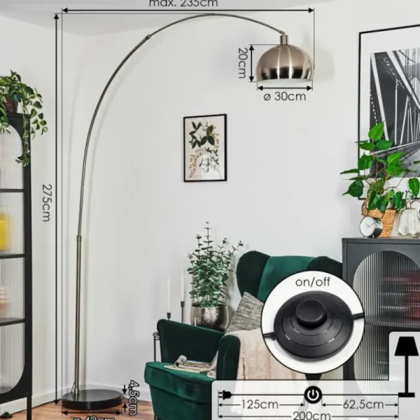 hofstein Baloca Lampadaire Nickel mat, Noir, 1 lumière* Lampes Modernes