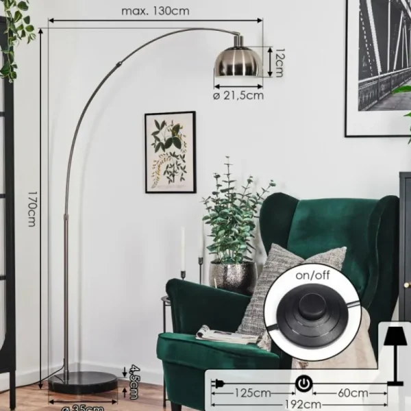 hofstein Baloca Lampadaire Nickel mat, Noir, 1 lumière* Lampes Modernes