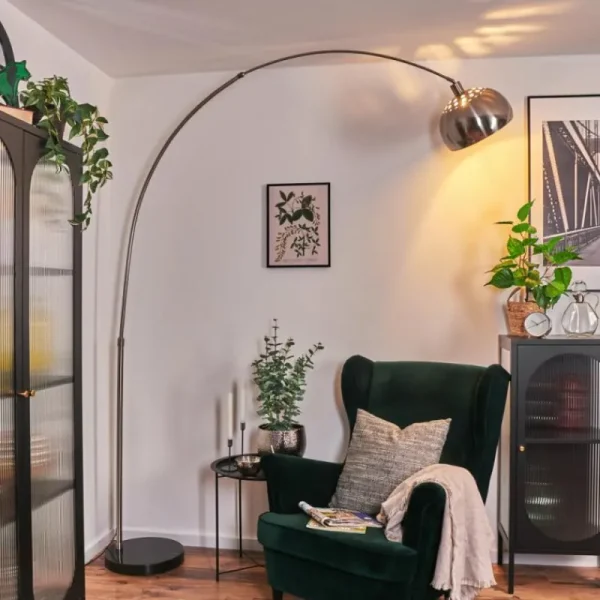 hofstein Baloca Lampadaire Nickel mat, Noir, 1 lumière* Lampes Modernes