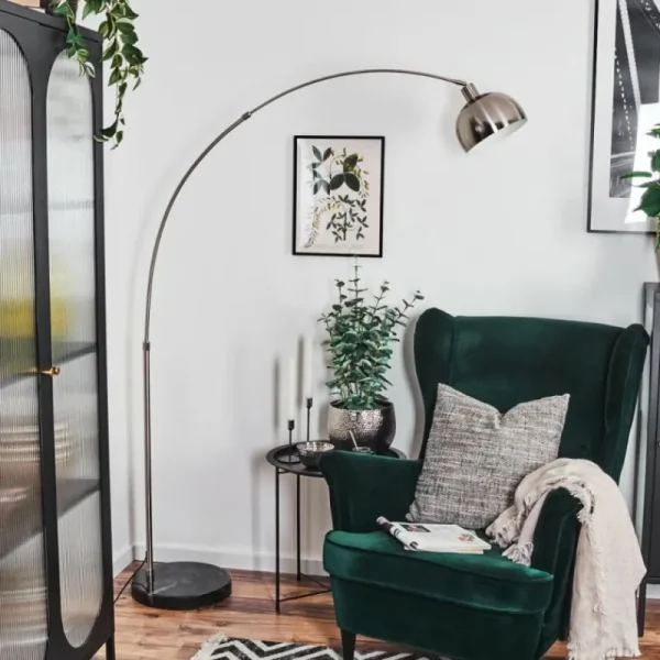 hofstein Baloca Lampadaire Nickel mat, Noir, 1 lumière* Lampes Modernes