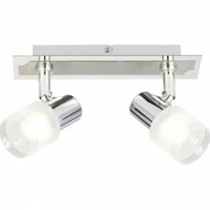 Luminaires Brilliant Barre de spots Brilliant Leuchten Lea Chrome, Blanc, 2 lumières* Lampes En Verre