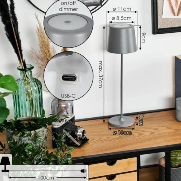 hofstein Belece Lampe de table d'extérieur, Lampe à poser LED Gris, 1 lumière* Lampes Modernes