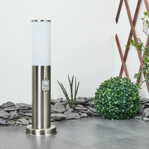 hofstein Borne lumineuse Caserta Nickel mat, Blanc, 1 lumière, Détecteur de mouvement* Lampes Modernes