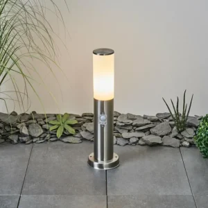 hofstein Borne lumineuse Caserta Nickel mat, Blanc, 1 lumière, Détecteur de mouvement* Lampes Modernes