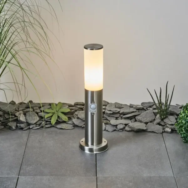 hofstein Borne lumineuse Caserta Nickel mat, Blanc, 1 lumière, Détecteur de mouvement* Lampes Modernes