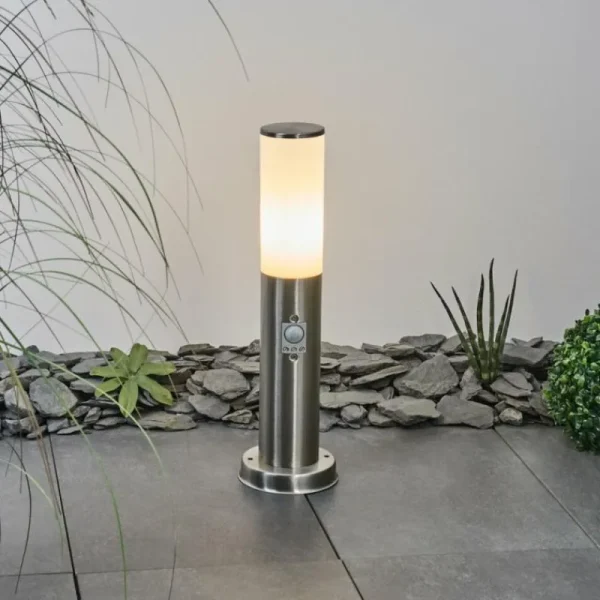 hofstein Borne lumineuse Caserta Nickel mat, Blanc, 1 lumière, Détecteur de mouvement* Lampes Modernes