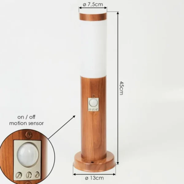 hofstein Borne lumineuse Gaborone Brun, Couleur bois, 1 lumière, Détecteur de mouvement* Lampes Modernes