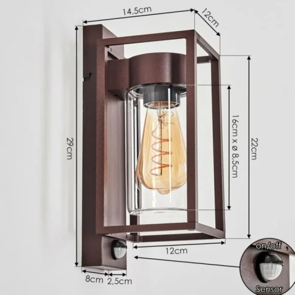 hofstein Boucinho Lampe murale d´extérieur Rouille, 1 lumière, Détecteur de mouvement* Lampes Modernes