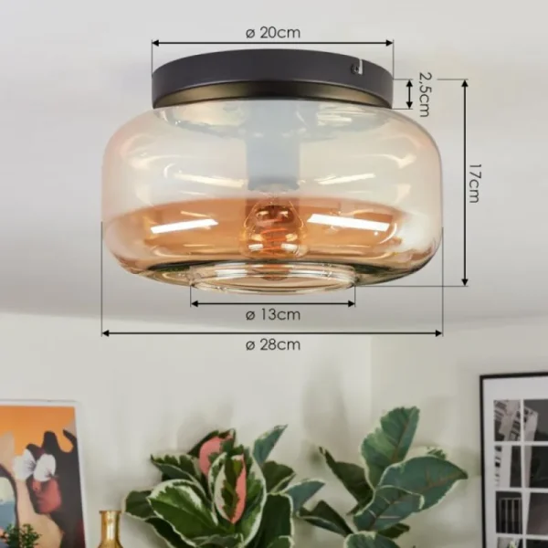 hofstein Boza Plafonnier, Boule lumineuse Ambre, 1 lumière* Lampes En Verre