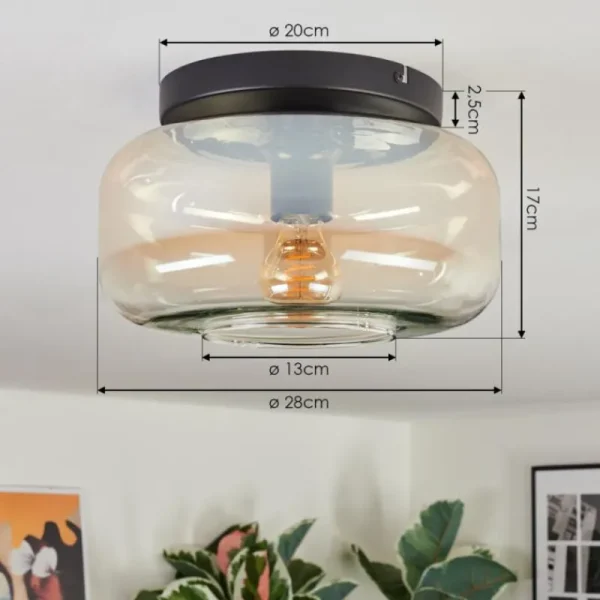 hofstein Boza Plafonnier, Boule lumineuse Ambre, Clair, 1 lumière* Lampes En Verre