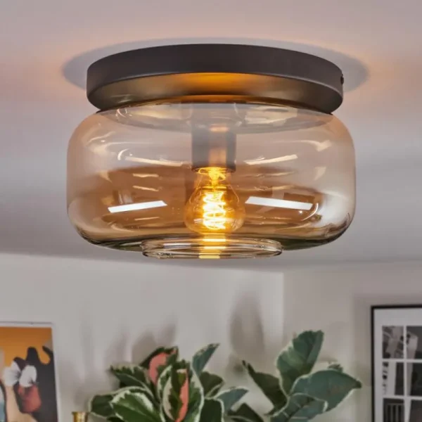 hofstein Boza Plafonnier, Boule lumineuse Ambre, 1 lumière* Lampes En Verre