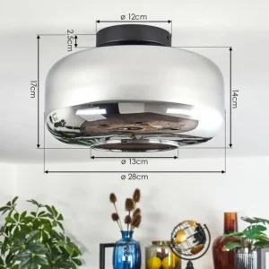 hofstein Boza Plafonnier Chrome, Fumé, 1 lumière* Lampes Modernes