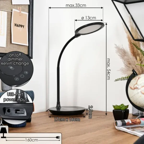 hofstein Buktrup Lampe de bureau, Lampe à poser LED Noir, 1 lumière* Lampes Modernes