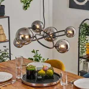 hofstein Chariton Suspension Noir, 6 lumières* Lampes En Verre