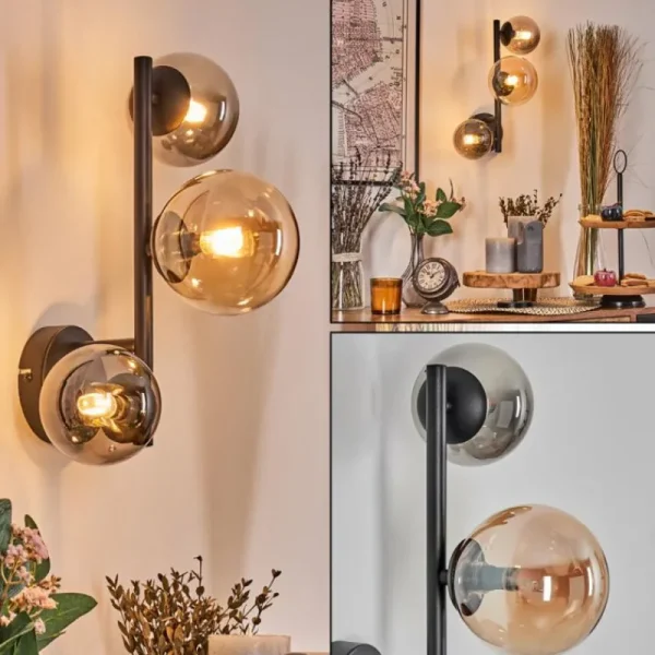 hofstein Chehalis Boule lumineuse, Applique murale 23 cm Ambre, Fumé, 3 lumières* Lampes Modernes