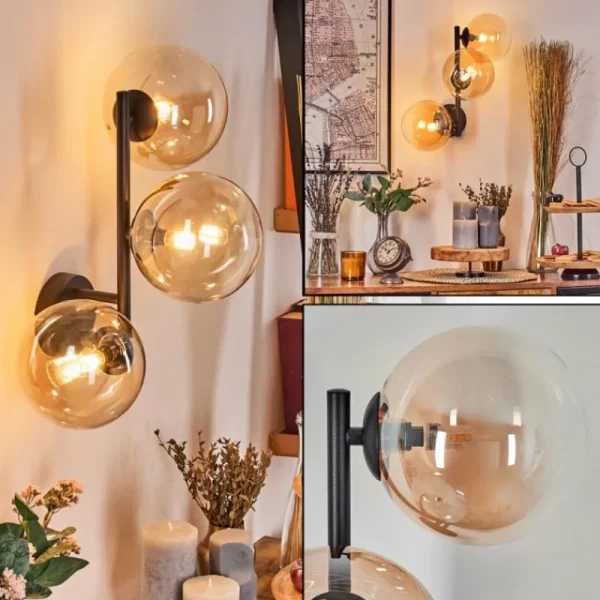 hofstein Chehalis Boule lumineuse, Applique murale 33 cm Ambre, Clair, 3 lumières* Lampes En Verre