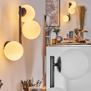 hofstein Chehalis Boule lumineuse, Applique murale 28 cm Blanc, 3 lumières* Lampes En Verre